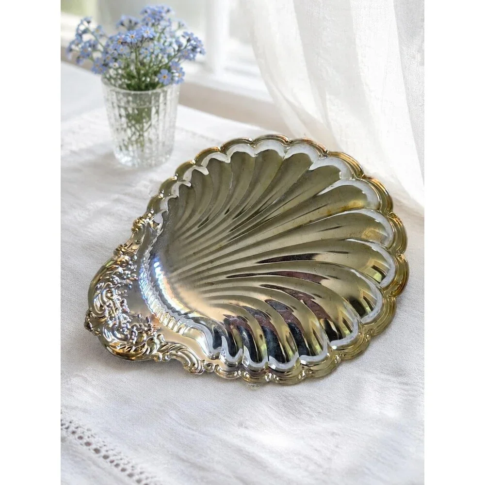 Vintage Silverplate Shell Serving Dish Ornate Scallop Bowl 11 Inches